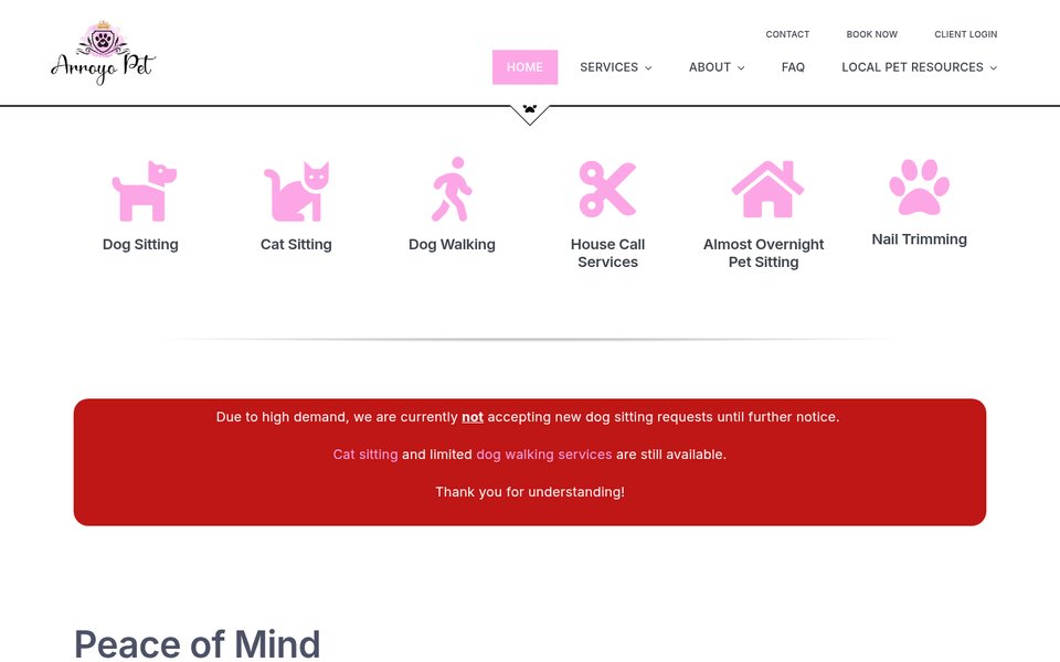 Arroyo Pet website homepage on a desktop screen