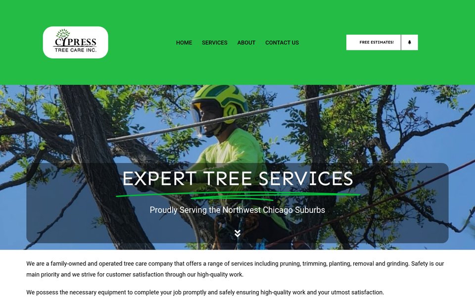 Cypress Tree Care & Landscaping website homepage on a desktop screen