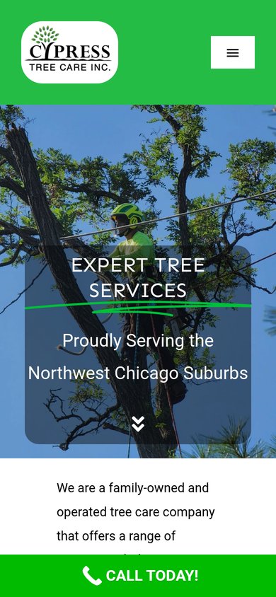 Cypress Tree Care & Landscaping website on a phone