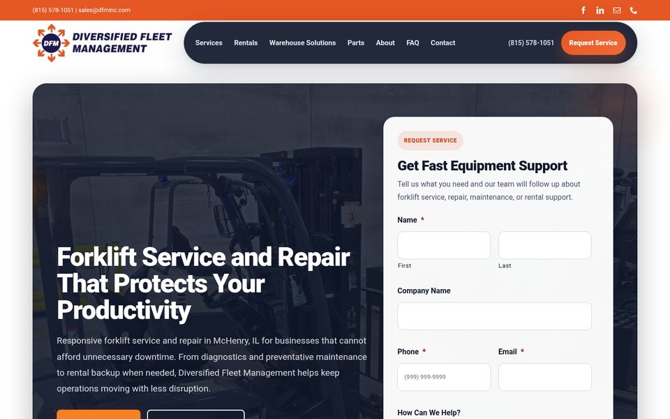 Homepage of dfminc.com, Diversified Fleet Management