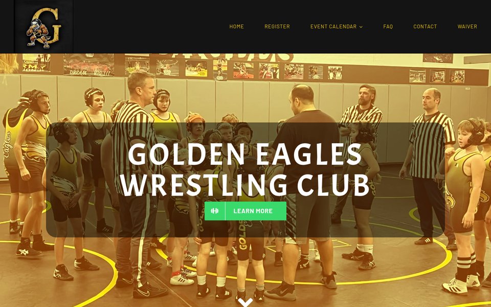 Golden Eagles Wrestling Club website homepage on a desktop screen