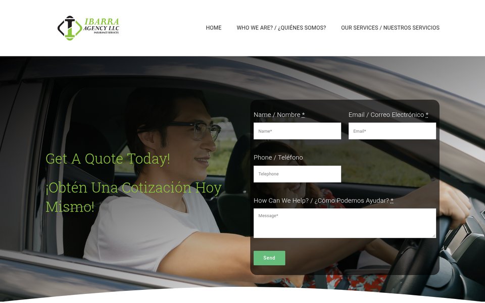 IBARRA Insurance Agency website homepage on a desktop screen