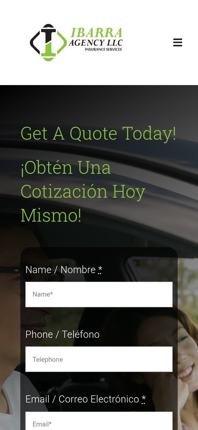 IBARRA Insurance Agency website on a phone