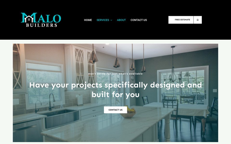 Malo Builders website homepage on a desktop screen
