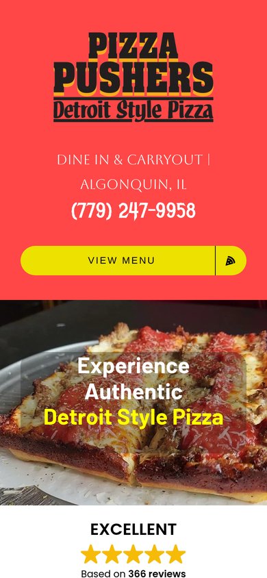 Pizza Pushers website on a phone